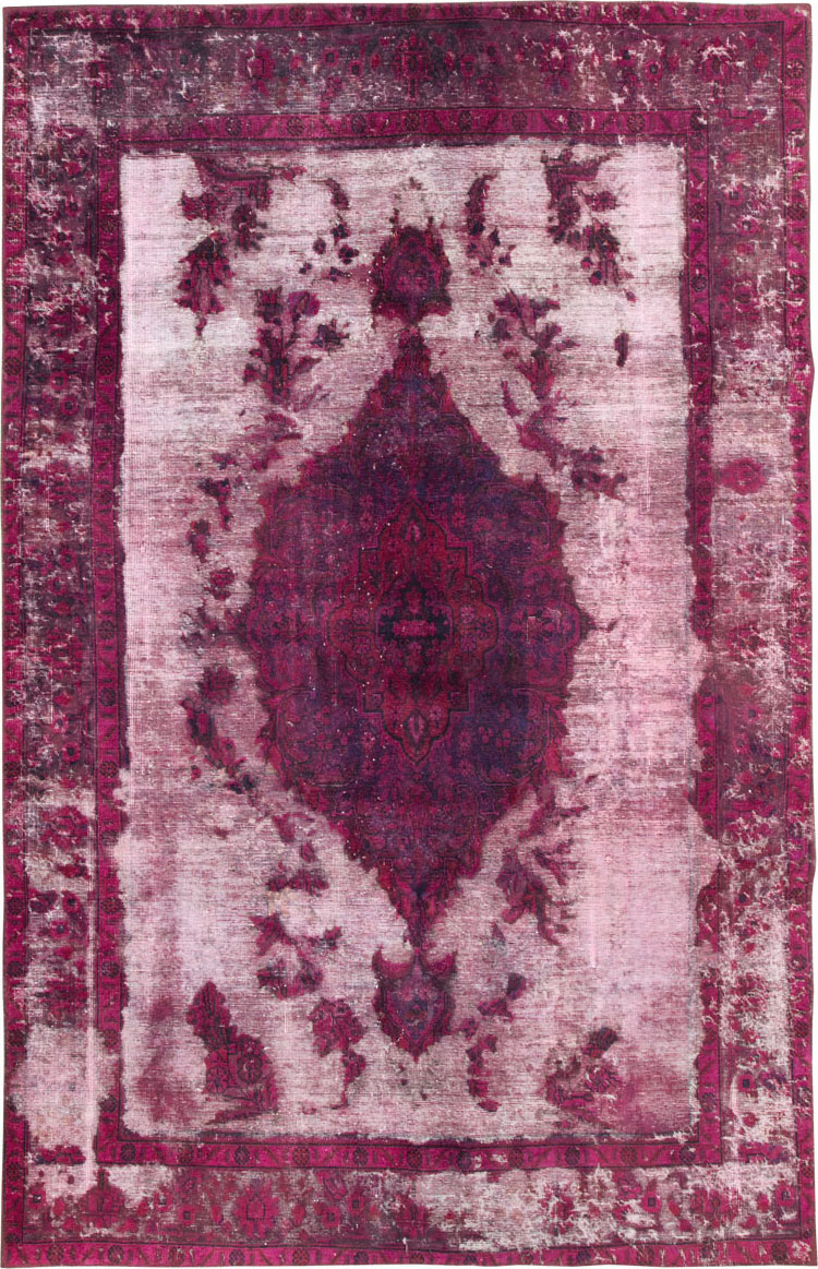 Overdyed and Distressed Vintage Persian Tabriz Accent Carpet, No.25239 - Galerie Shabab