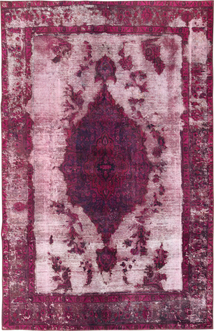Overdyed and Distressed Vintage Persian Tabriz Accent Carpet, No.25239 - Galerie Shabab