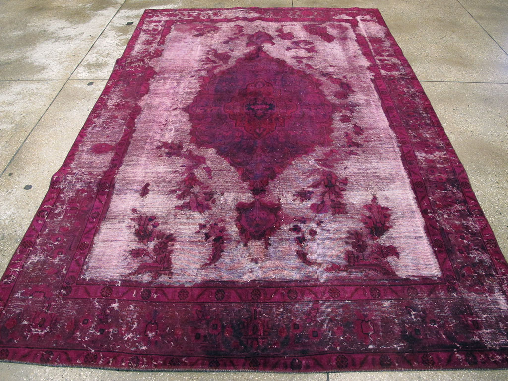 Overdyed and Distressed Vintage Persian Tabriz Accent Carpet, No.25239 - Galerie Shabab
