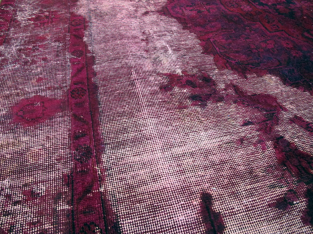 Overdyed and Distressed Vintage Persian Tabriz Accent Carpet, No.25239 - Galerie Shabab