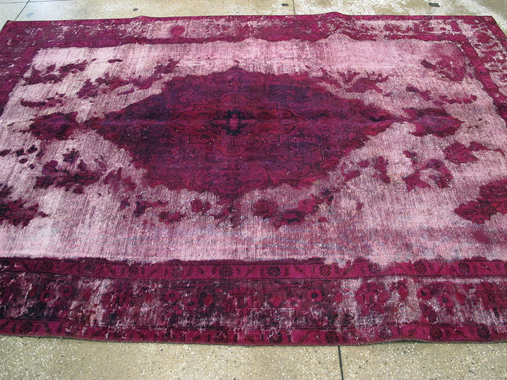 Overdyed and Distressed Vintage Persian Tabriz Accent Carpet, No.25239 - Galerie Shabab