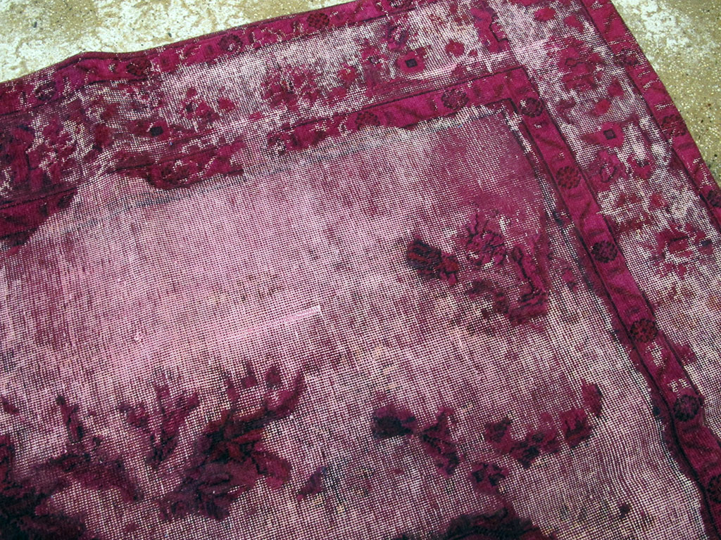 Overdyed and Distressed Vintage Persian Tabriz Accent Carpet, No.25239 - Galerie Shabab