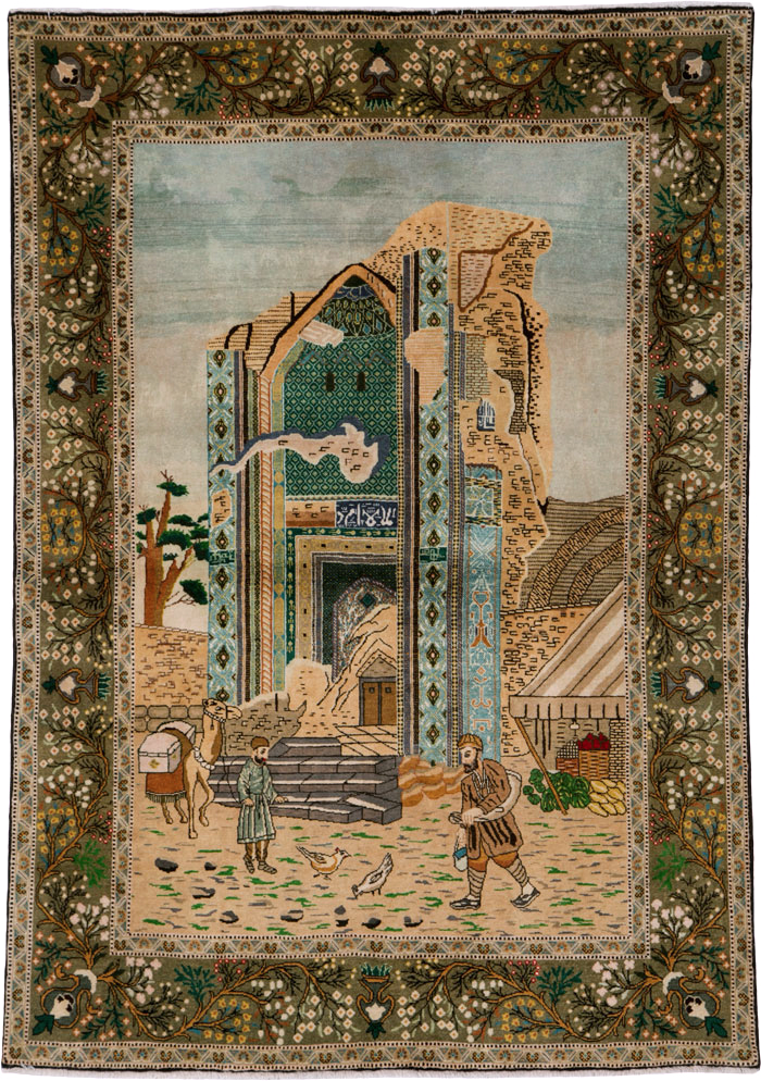 Vintage Persian Tabriz Pictorial Rug, No.25243 - Galerie Shabab