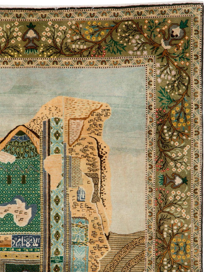 Vintage Persian Tabriz Pictorial Rug, No.25243 - Galerie Shabab