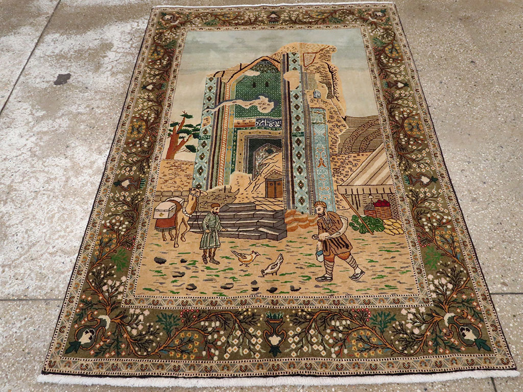 Vintage Persian Tabriz Pictorial Rug, No.25243 - Galerie Shabab
