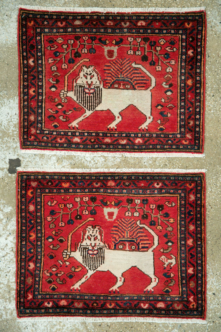 Vintage Persian Hamadan Pictorial Rug (Pair: 1 of 2), No.25261 - Galerie Shabab