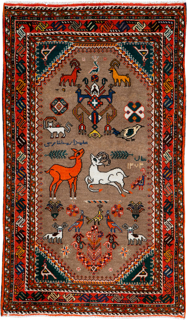 Vintage Persian Shiraz Pictorial Rug, No.25297 - Galerie Shabab