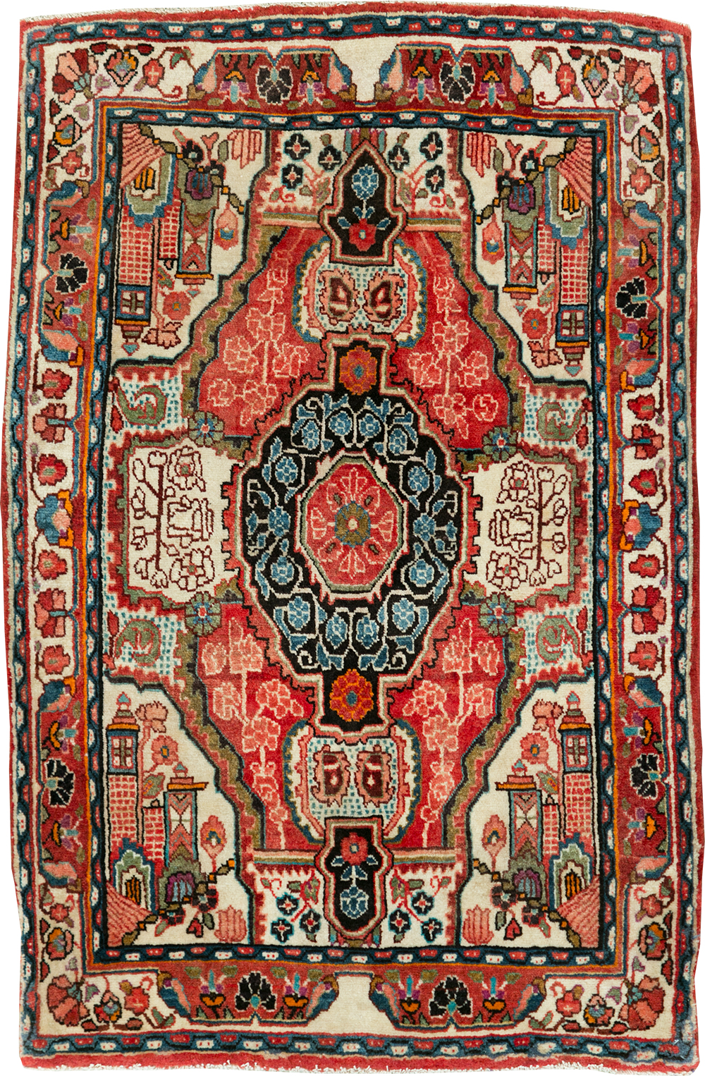 Vintage Persian Sarouk Throw Rug, No.25324 - Galerie Shabab