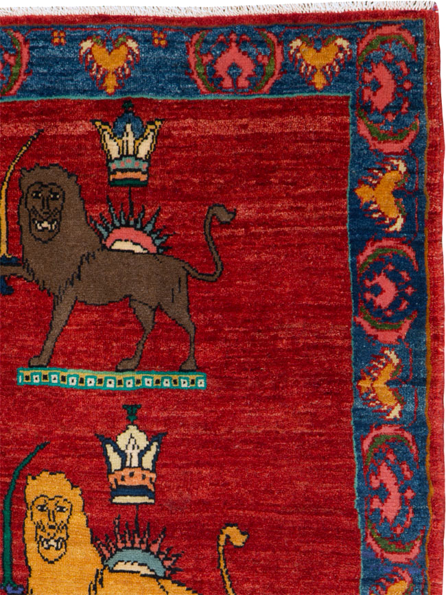Vintage Persian Qashqai Pictorial Rug, No.25326 - Galerie Shabab