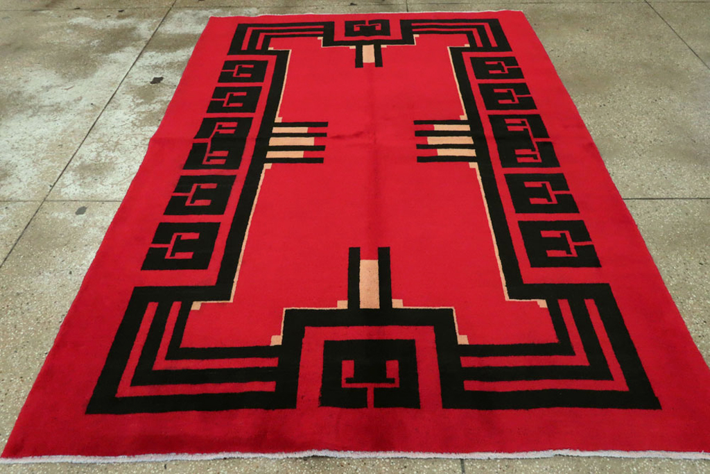 Vintage Persian Mashad Art Deco Rug Inspired By Edward McKnight Kauffer, No.25350 - Galerie Shabab