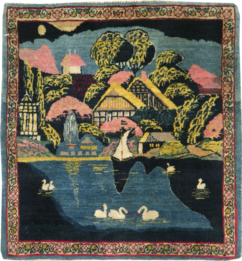 Vintage Persian Kerman Pictorial Rug, No.25357 - Galerie Shabab