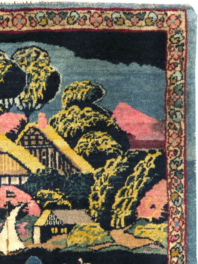Vintage Persian Kerman Pictorial Rug, No.25357 - Galerie Shabab
