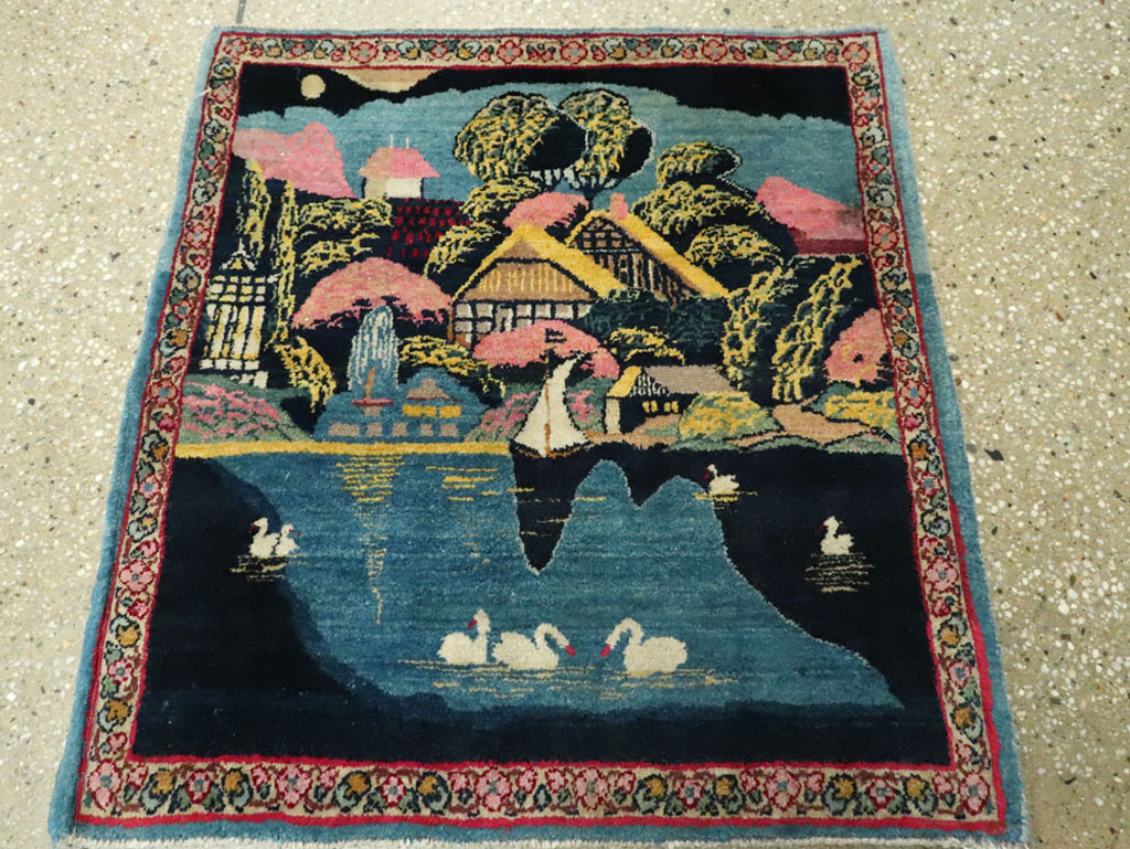 Vintage Persian Kerman Pictorial Rug, No.25357 - Galerie Shabab