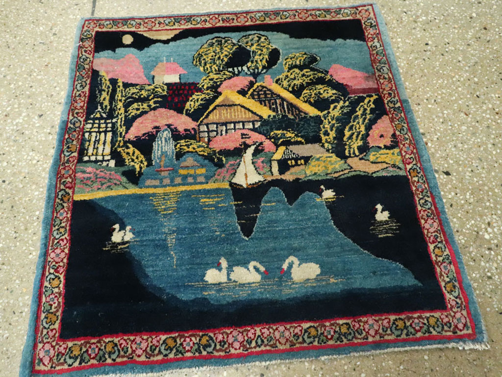 Vintage Persian Kerman Pictorial Rug, No.25357 - Galerie Shabab