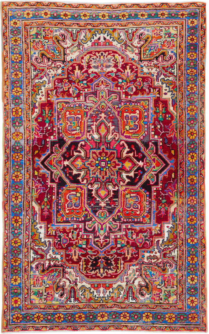 Vintage Persian Heriz Throw Rug (Pair: 1 of 2), No.25376 - Galerie Shabab