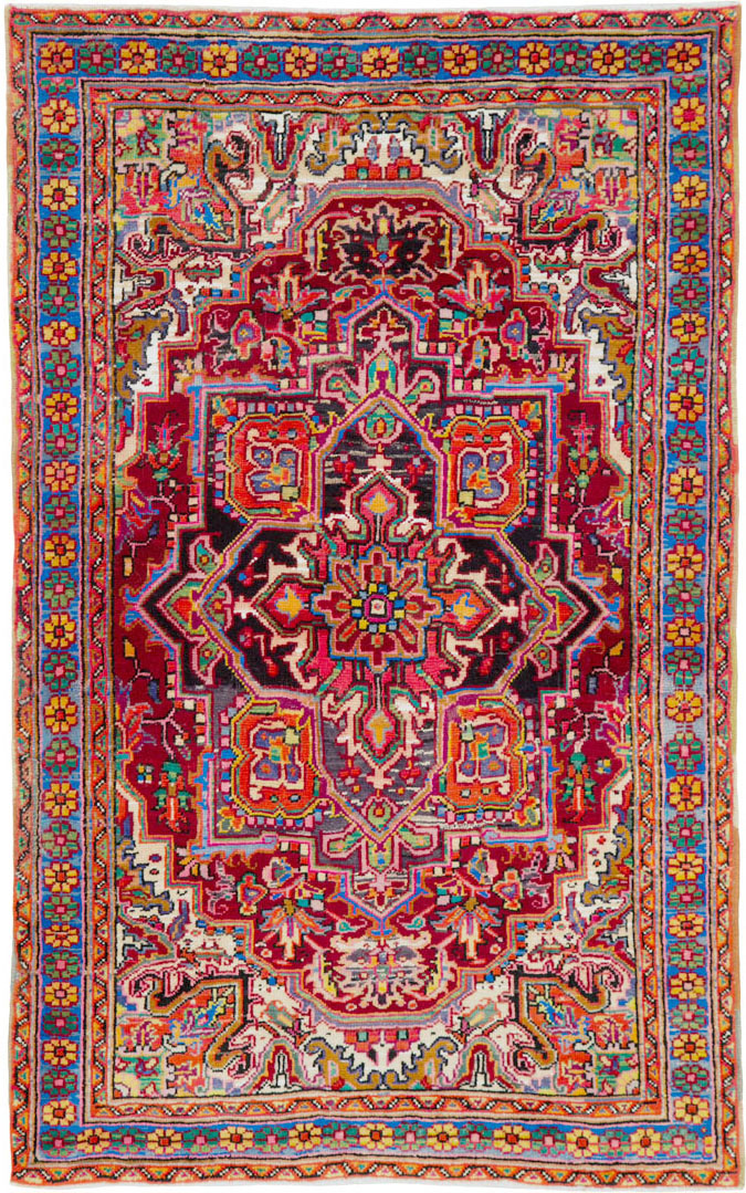 Vintage Persian Heriz Throw Rug (Pair: 1 of 2), No.25376 - Galerie Shabab