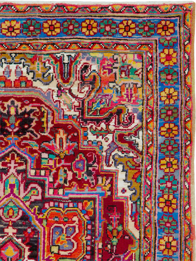Vintage Persian Heriz Throw Rug (Pair: 1 of 2), No.25376 - Galerie Shabab