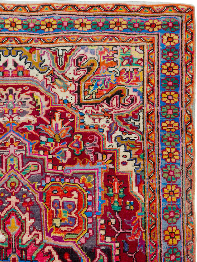 Vintage Persian Heriz Throw Rug (Pair: 1 of 2), No.25376 - Galerie Shabab
