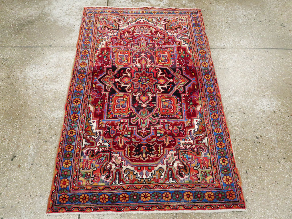 Vintage Persian Heriz Throw Rug (Pair: 1 of 2), No.25376 - Galerie Shabab