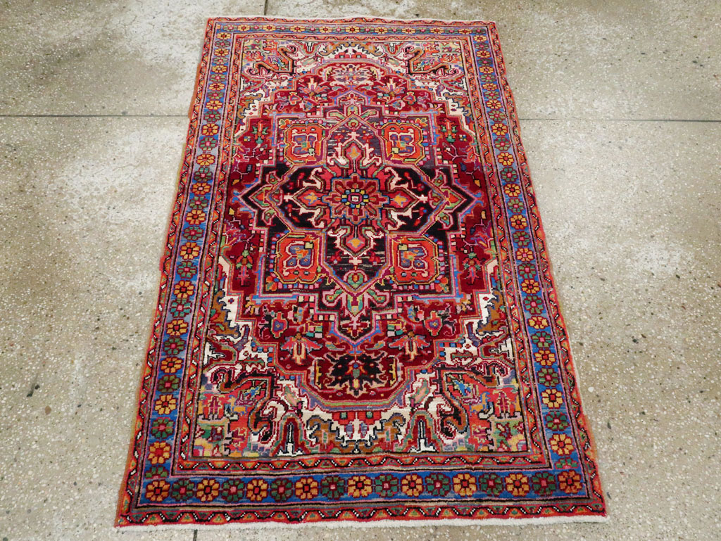Vintage Persian Heriz Throw Rug (Pair: 1 of 2), No.25376 - Galerie Shabab