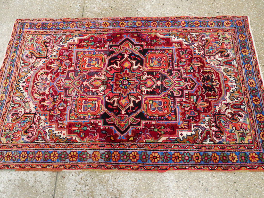 Vintage Persian Heriz Throw Rug (Pair: 1 of 2), No.25376 - Galerie Shabab