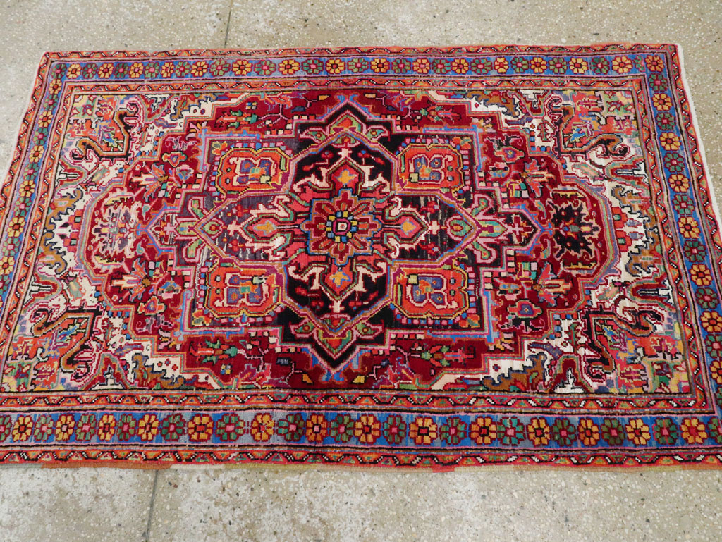 Vintage Persian Heriz Throw Rug (Pair: 1 of 2), No.25376 - Galerie Shabab