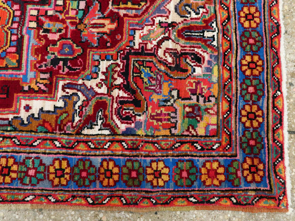 Vintage Persian Heriz Throw Rug (Pair: 1 of 2), No.25376 - Galerie Shabab