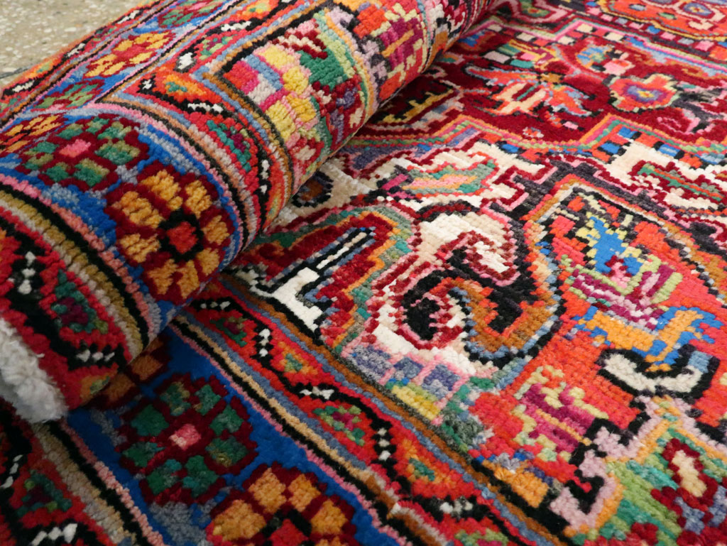 Vintage Persian Heriz Throw Rug (Pair: 1 of 2), No.25376 - Galerie Shabab