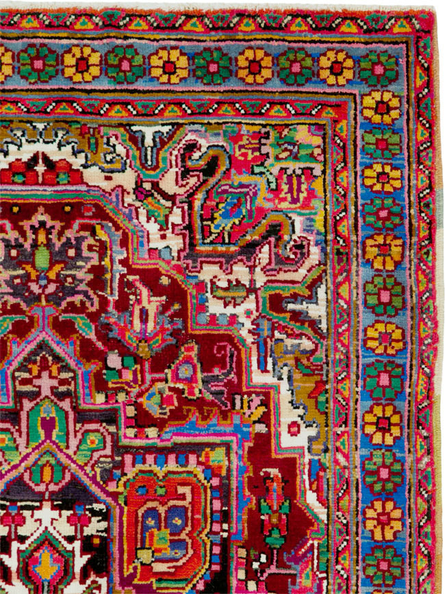 Vintage Persian Heriz Throw Rug (Pair: 2 of 2), No.25377 - Galerie Shabab