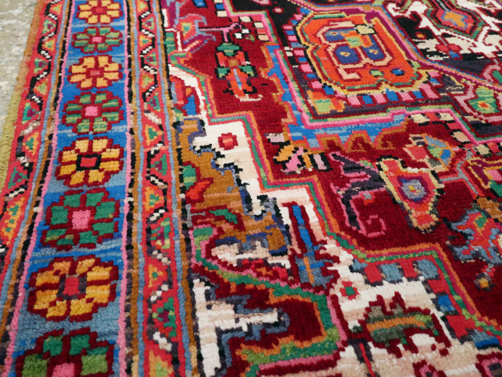 Vintage Persian Heriz Throw Rug (Pair: 2 of 2), No.25377 - Galerie Shabab