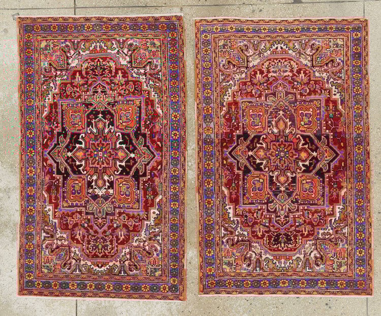Vintage Persian Heriz Throw Rug (Pair: 2 of 2), No.25377 - Galerie Shabab