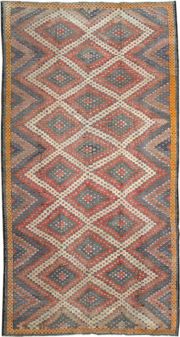 Vintage Turkish Flatweave Kilim Gallery Rug, No.25415 - Galerie Shabab