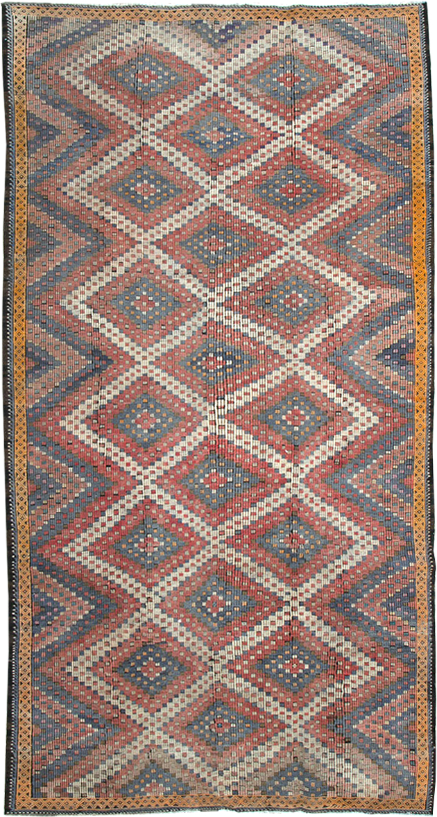 Vintage Turkish Flatweave Kilim Gallery Rug, No.25415 - Galerie Shabab