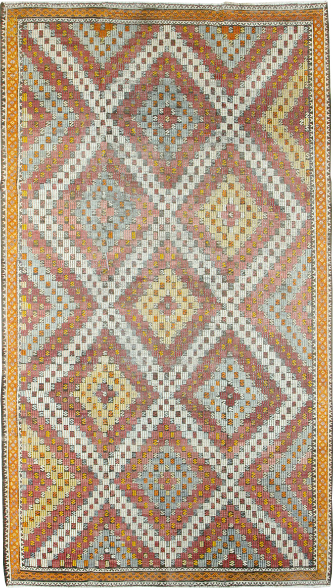 Vintage Turkish Flatweave Kilim Gallery Rug, No.25417 - Galerie Shabab