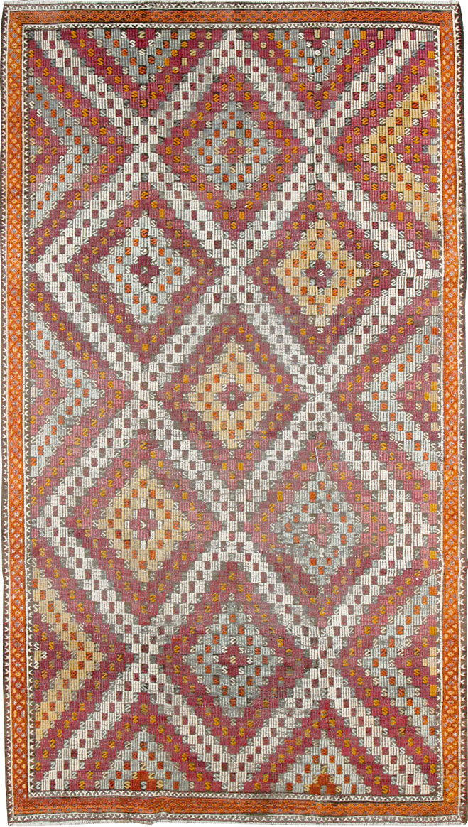 Vintage Turkish Flatweave Kilim Gallery Rug, No.25417 - Galerie Shabab