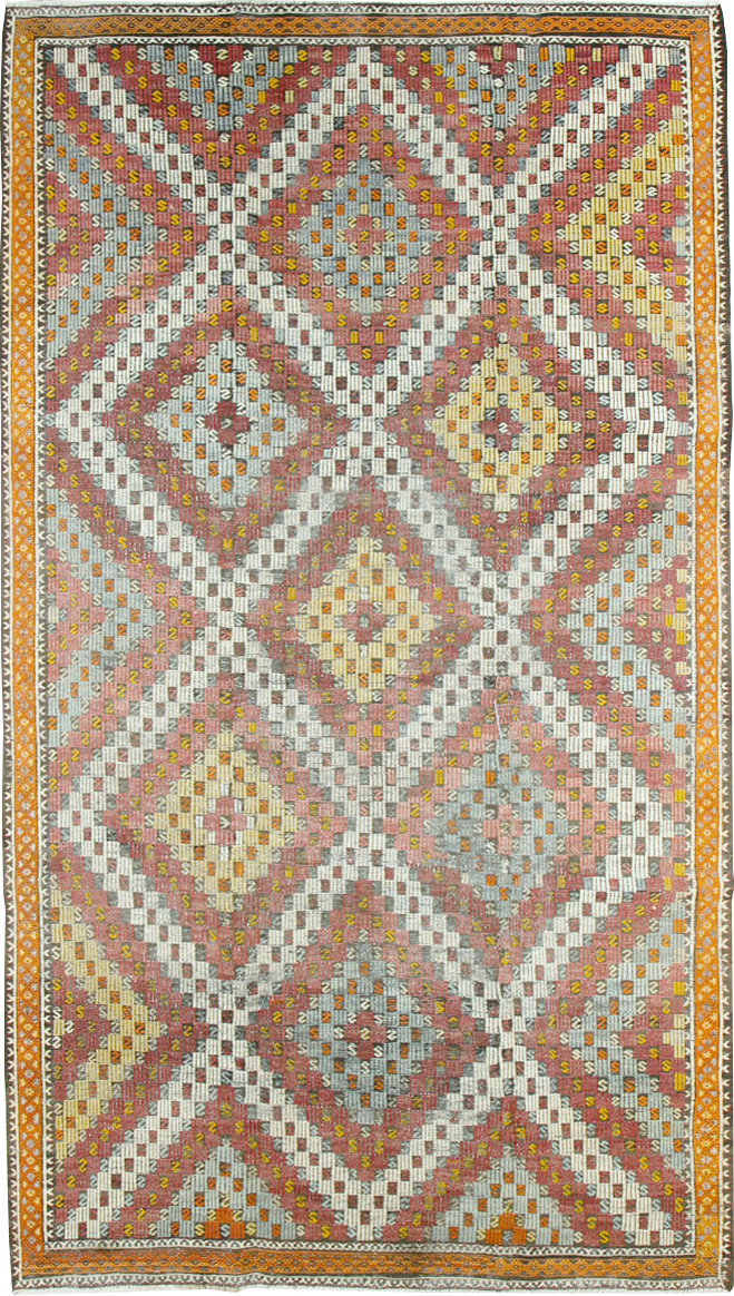 Vintage Turkish Flatweave Kilim Gallery Rug, No.25417 - Galerie Shabab