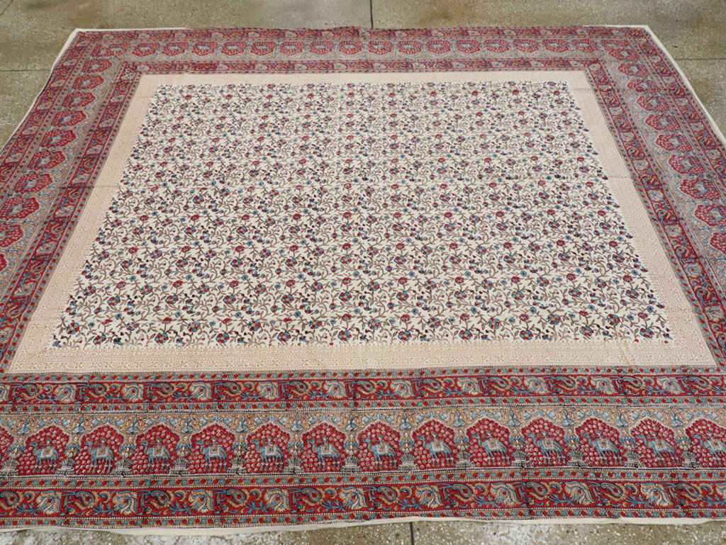 Vintage Persian Isfahan Ghalamkari Square Textile, No.25466 - Galerie Shabab