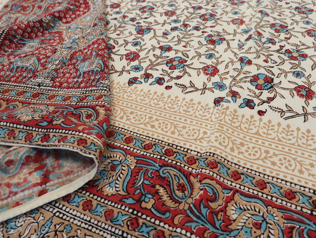 Vintage Persian Isfahan Ghalamkari Square Textile, No.25466 - Galerie Shabab