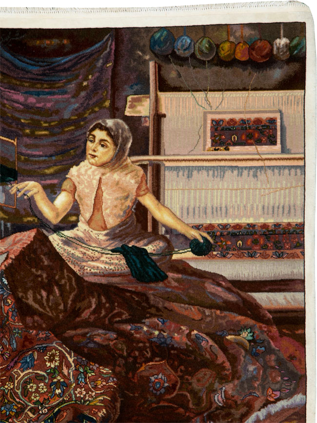 Vintage Persian Tabriz Pictorial Rug, No.25469 - Galerie Shabab