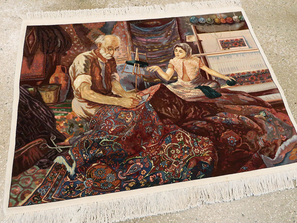 Vintage Persian Tabriz Pictorial Rug, No.25469 - Galerie Shabab