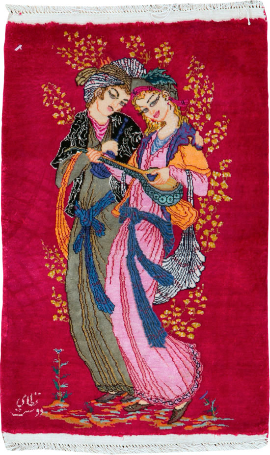 Vintage Persian Quom Pictorial Rug, No.25479 - Galerie Shabab