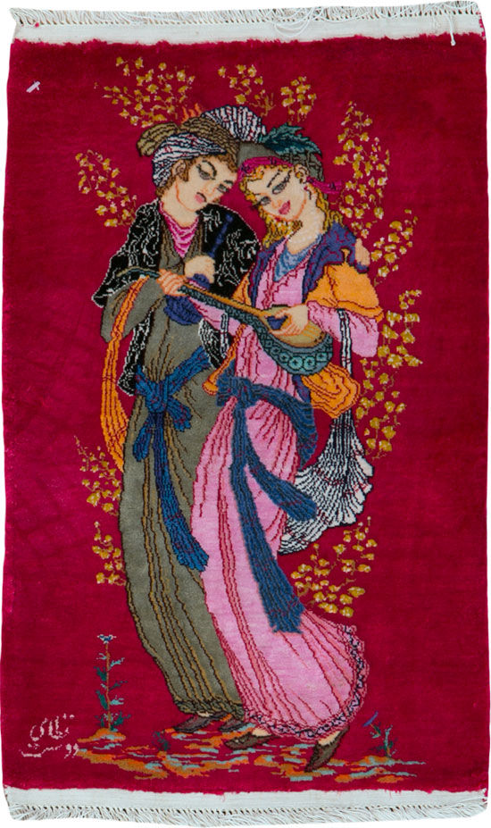 Vintage Persian Quom Pictorial Rug, No.25479 - Galerie Shabab