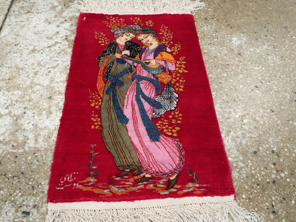 Vintage Persian Quom Pictorial Rug, No.25479 - Galerie Shabab