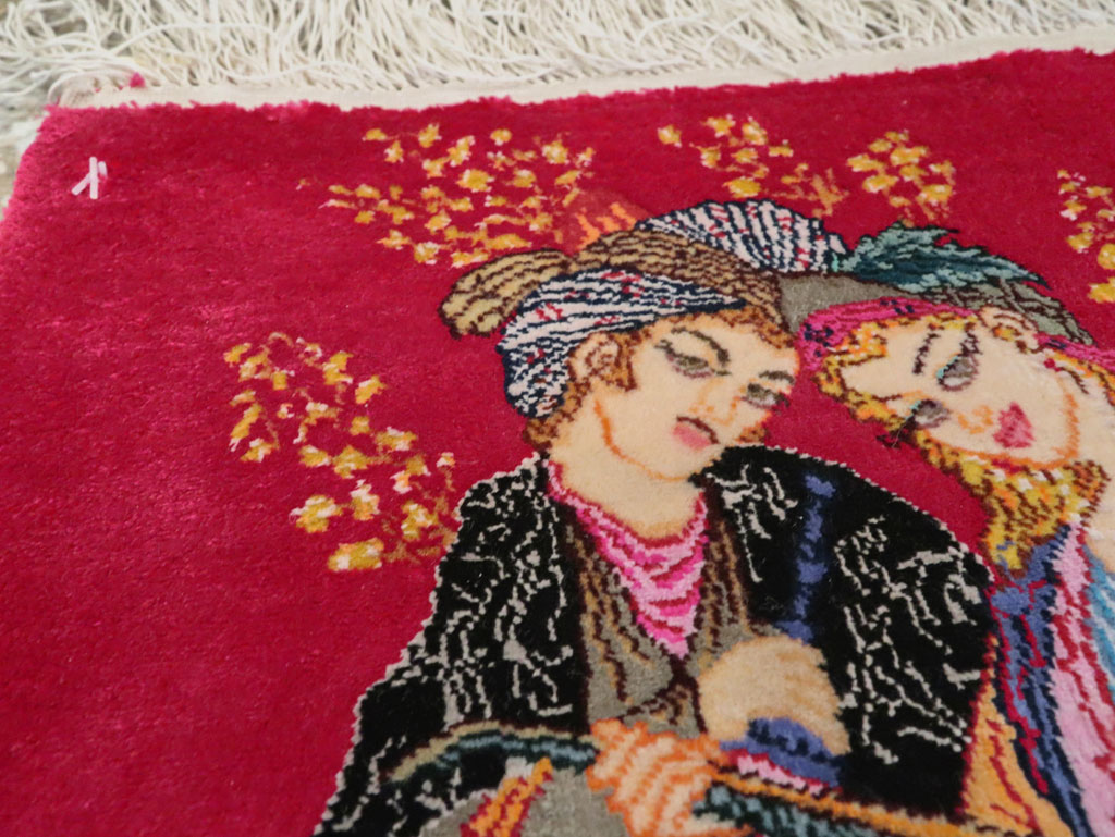 Vintage Persian Quom Pictorial Rug, No.25479 - Galerie Shabab