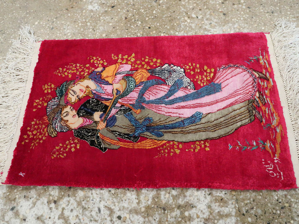 Vintage Persian Quom Pictorial Rug, No.25479 - Galerie Shabab