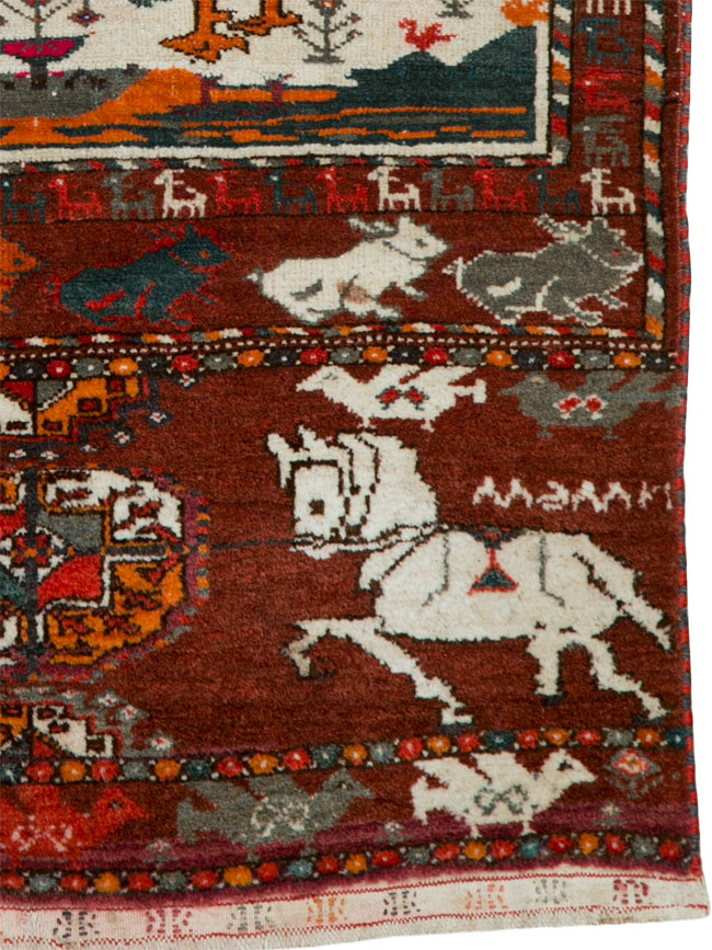 Vintage Central Asian Turkoman Pictorial Rug, No.25495 - Galerie Shabab