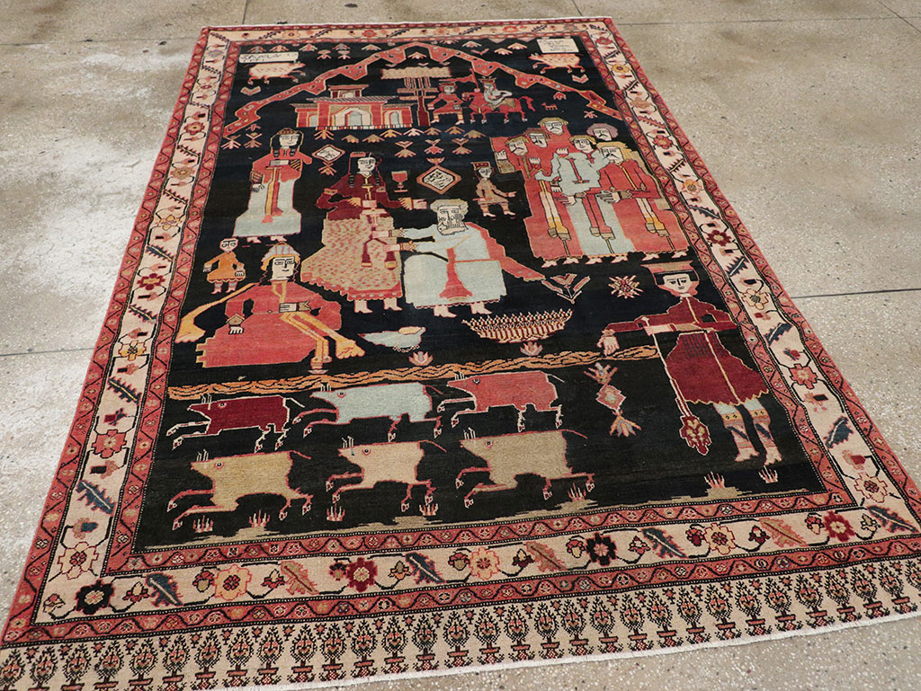 Antique Persian Malayer Pictorial Rug, No.25496 - Galerie Shabab