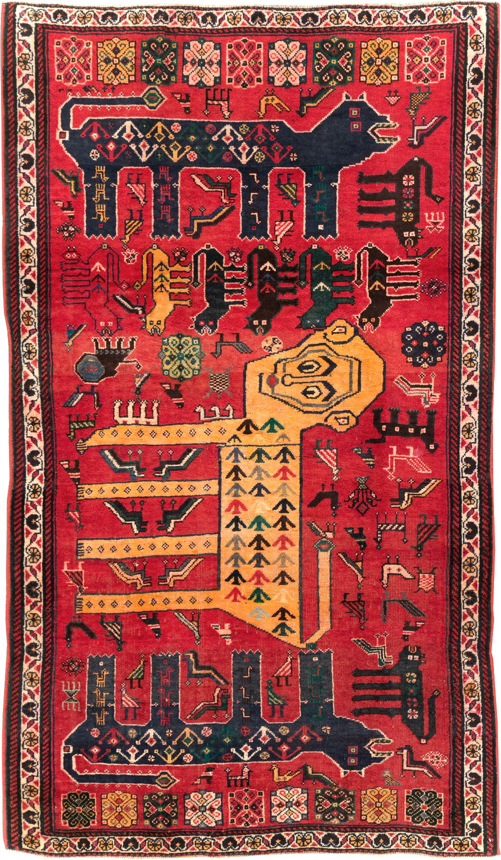 Vintage Persian Pictorial Afshar Accent Rug, No.25541 - Galerie Shabab