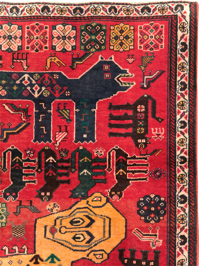 Vintage Persian Pictorial Afshar Accent Rug, No.25541 - Galerie Shabab