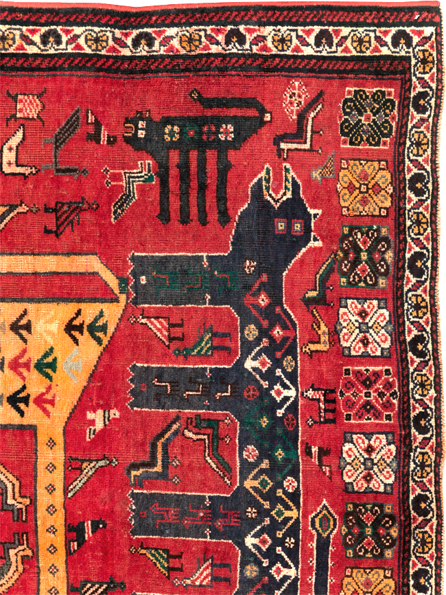 Vintage Persian Pictorial Afshar Accent Rug, No.25541 - Galerie Shabab